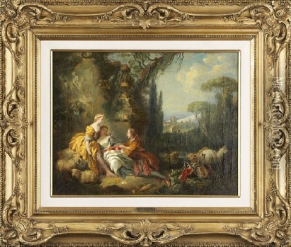Look At The Bird's Nest (sketch) (+ A Love Offering Of Flowers (sketch); Pair) Oil Painting - Jean-Honore Fragonard