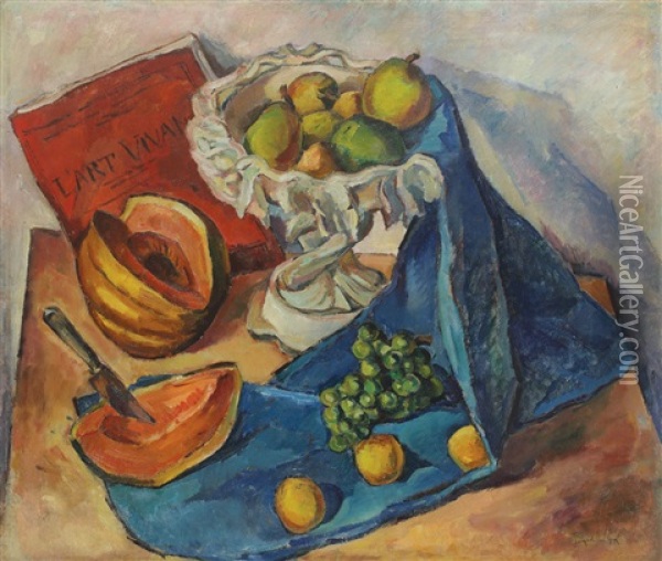 Still Life With Blue Towel Oil Painting - Petre Iorgulescu Yor