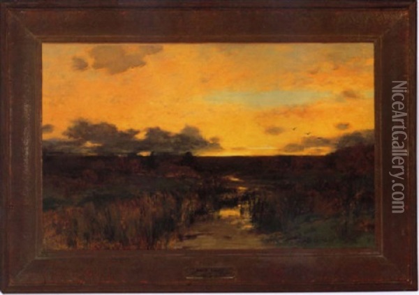 Marshes At Sunset Oil Painting - Bruce Crane