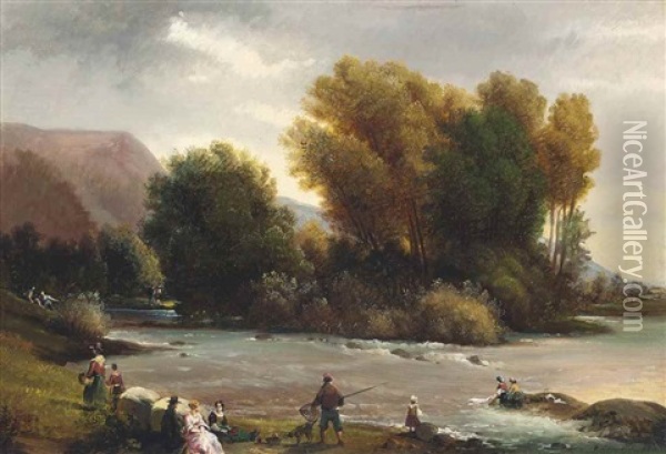 On The Banks Of The River Adda Oil Painting - Carlo Canella