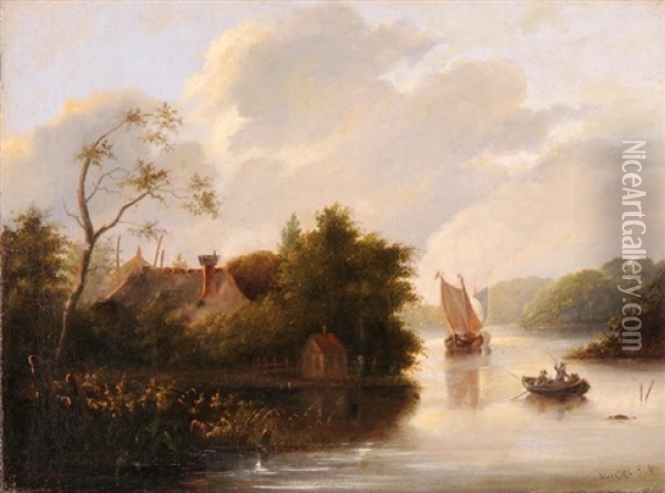 Flusslandschaft Mit Segel- Und Ruderboot Oil Painting - Hendrik Gerrit ten Cate
