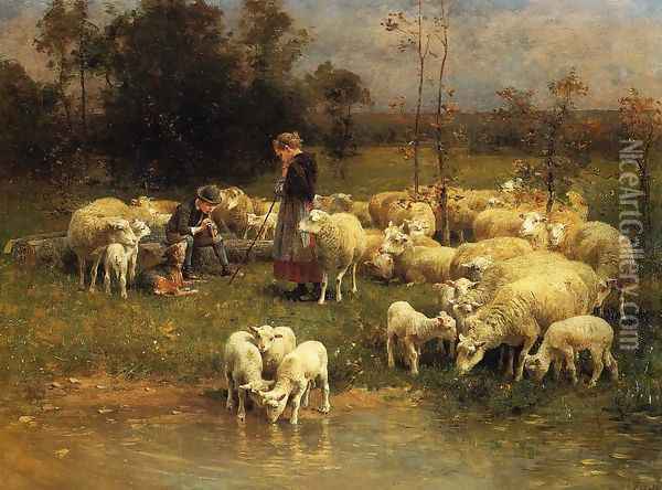 Guarding the Flock Oil Painting - Charles Emile Jacque