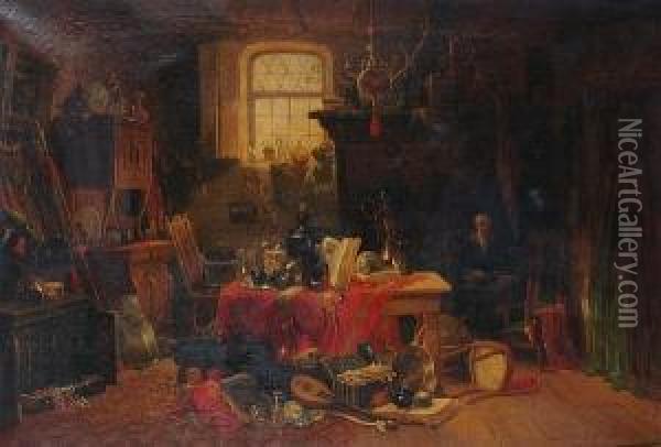 An Inteior, Believed To Be Possibly ````the Old Curiosity Shop```` Oil Painting - A.T., Mrs. Oakes
