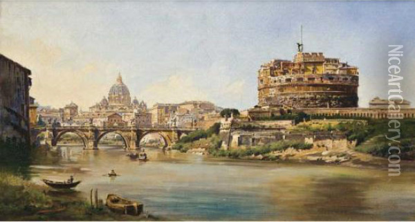 Veduta Di Castel Santangelo E Del Vaticano Dal Tevere Oil Painting - Stefano Donadoni