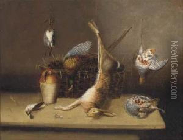 Game In A Larder; And Fish And Game In A Larder Oil Painting - Benjamin Blake