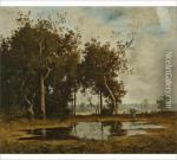 Woman By A Forest Pond Oil Painting - Leon Richet