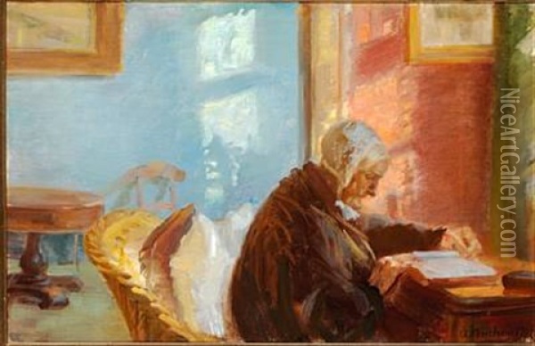 Fru Brondum I Den Bla Stue Oil Painting - Anna Kirstine Ancher