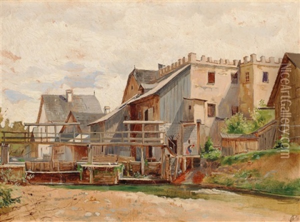 Mill And Weir Oil Painting - Otto Fritz