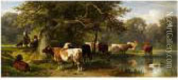 Vieh An Der Tranke Oil Painting - Friedrich Johann Voltz
