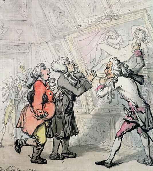 Englishmen Viewing Pictures on the Grand Tour, 1790 Oil Painting - Thomas Rowlandson
