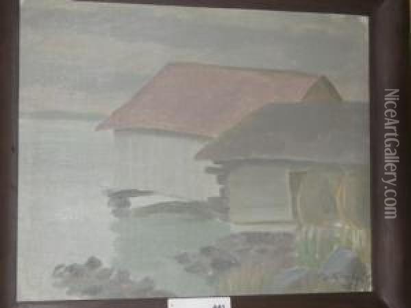 Gran, Olja, Fiskebatar, 40x32cm Oil Painting - Hjalmar Grahn