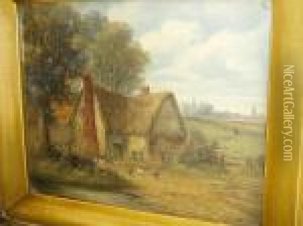 Thatched Cottage With Chickens Oil Painting - John Moore Of Ipswich