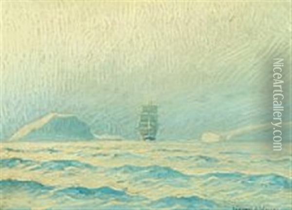 A Two-master Among Icebergs Oil Painting - Emanuel A. Petersen