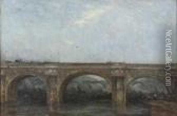 A Bridge Crossing The Thames, Londen Oil Painting - Willem Van Konijnenburg