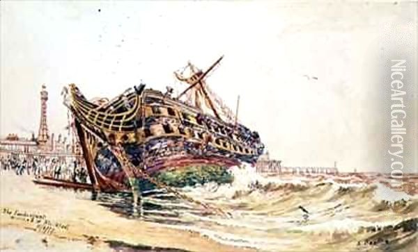 The 'Foudroyant' wrecked at Blackpool Oil Painting - Edwin Beattie