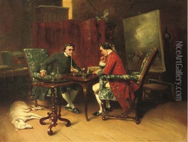 A Game Of Chess Oil Painting - Ernest Meissonier