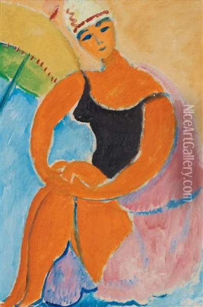 Berthe Med Gult Parasoll (berthe With Yellow Parasol) Oil Painting - Sigrid (Maria) Hjerten