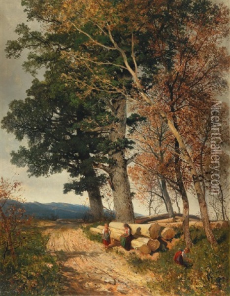 Landscape In Lower Austria With Decorative Figures Oil Painting - August Schaefer von Wienwald