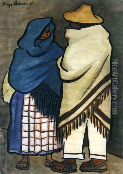 Pair of Indians 1941 Oil Painting - Diego Rivera