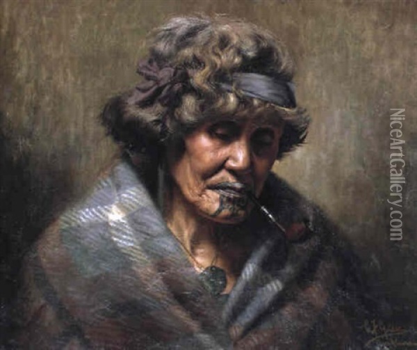 Ena Te Papatahi, A Chieftainess Of The Ngapuhi Tribe Oil Painting - Charles Frederick Goldie
