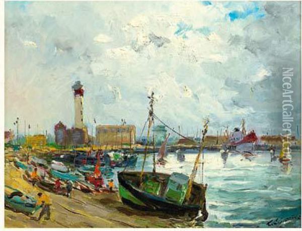 Barques Echouees Oil Painting - Eduardo Leon Garrido