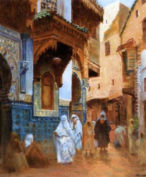 La Mosquee Sidi Ahmed Tidjani A Fes Oil Painting - Joseph Felix Bouchor