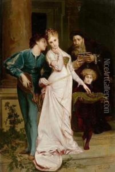 Girl Being Adored By Her Suitor. Oil Painting - Tito Conti