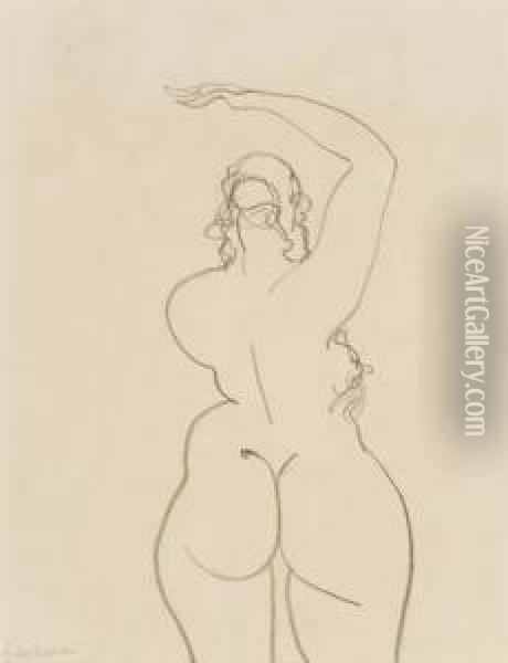 Standing Female Nude Seen From Behind Oil Painting - Gaston Lachaise