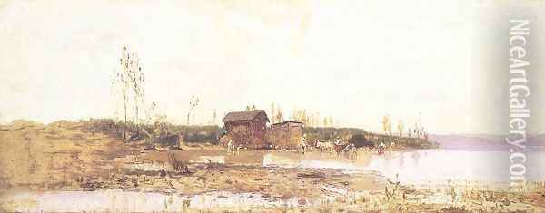 Siofok Balaton Landscape 1872 Oil Painting - Geza Meszoly