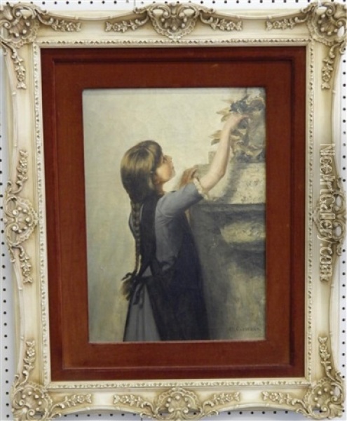 Young Girl In Black Dress Oil Painting - Julius Victor Carstens
