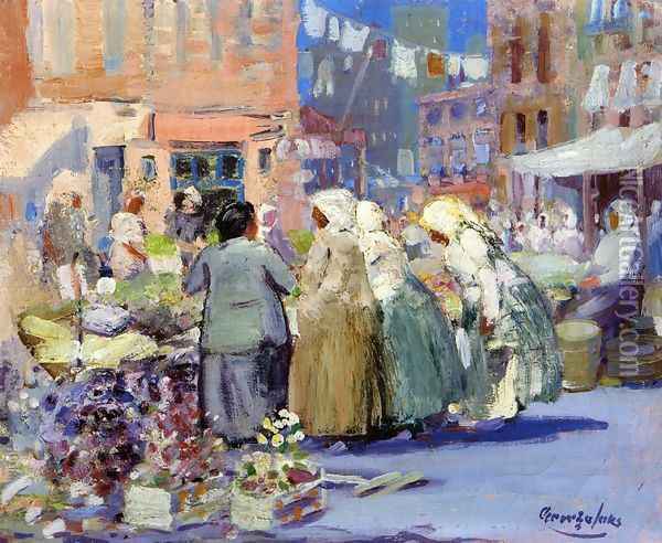 Spring Morning, Houston and Division Streets, New York Oil Painting - George Luks