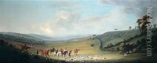 An Extensive Landscape With Hunting Party Oil Painting - Thomas Smith of Derby
