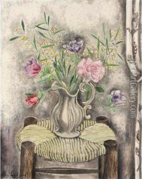 Roses And Stool Oil Painting - Sei Koyanagui