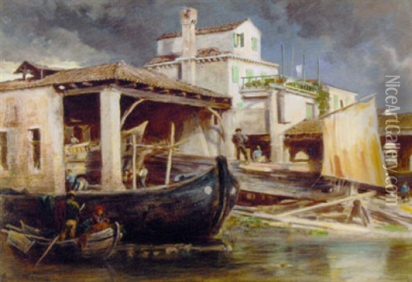 A Venetian Backwater Oil Painting - Keeley Halswelle