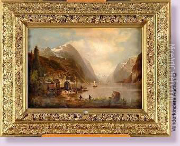 Pecheurs Au Bord Du Fjord Oil Painting - Adolphe Kaufman