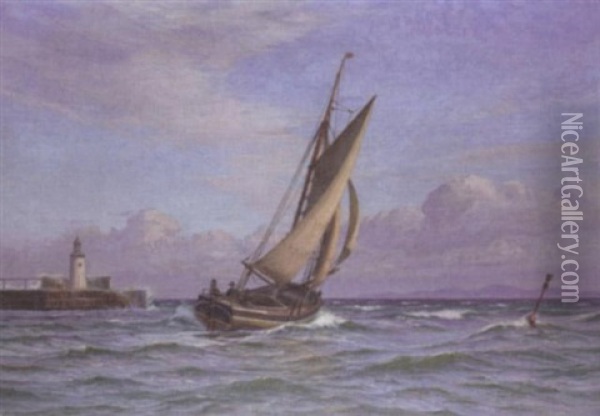 Sailing Off A Lighthouse Oil Painting - Vilhelm Karl Ferdinand Arnesen