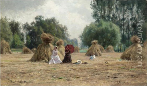 In The Hay Field Oil Painting - Josif Evstaf'Evic Krackovskij