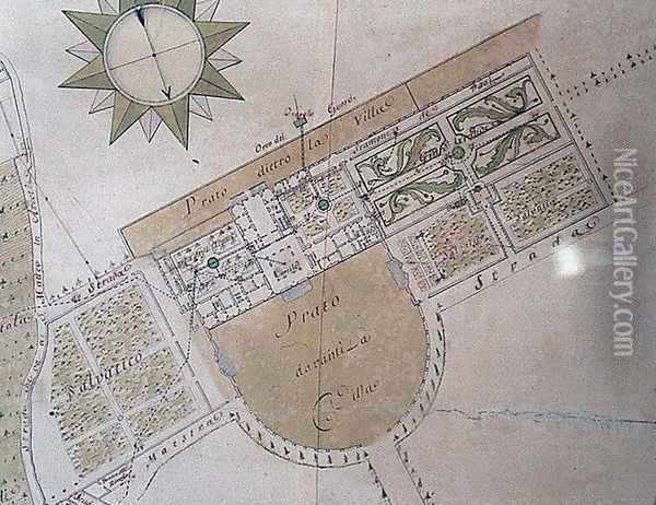 Plan of the Villa del Poggio Imperiale Oil Painting - Giuseppe Ruggieri