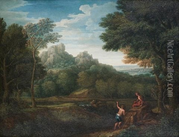 Classical Figures Resting Before An Italianate Landscape Oil Painting - Jan Frans van Bloemen
