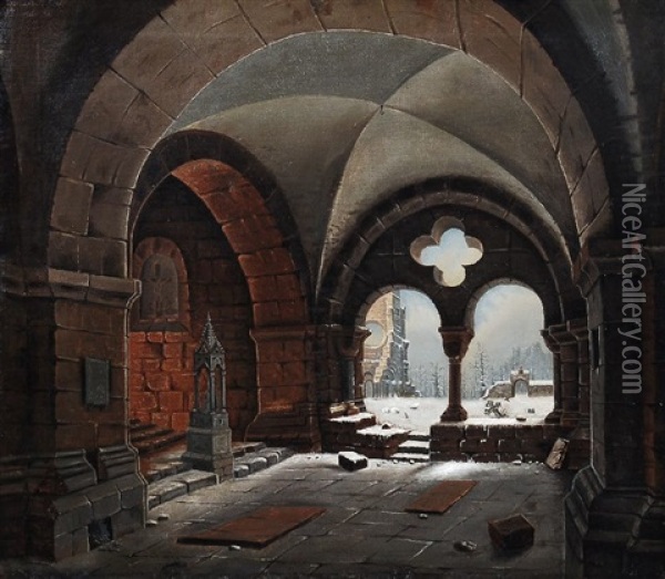 Kreuzgang Im Winter Oil Painting - Carl Georg Adolph Hasenpflug