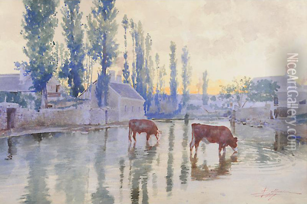 Mucche Nel Paesaggio Oil Painting - Enea Ballarini