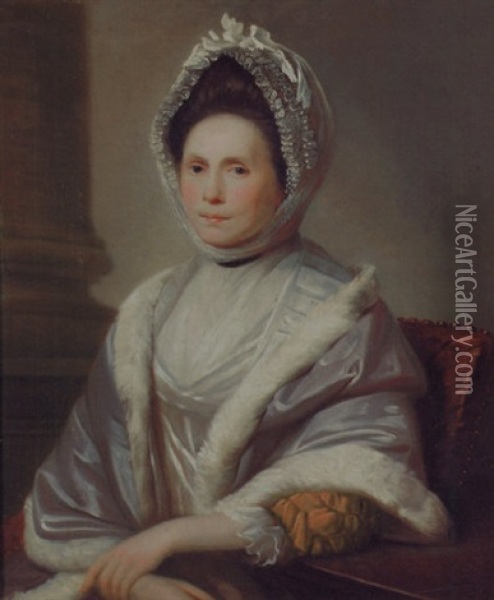 Portrait Of Catherine Moncrieff In A Fur-trimmed Lilac Shawl And White Bonnet Oil Painting - David Martin