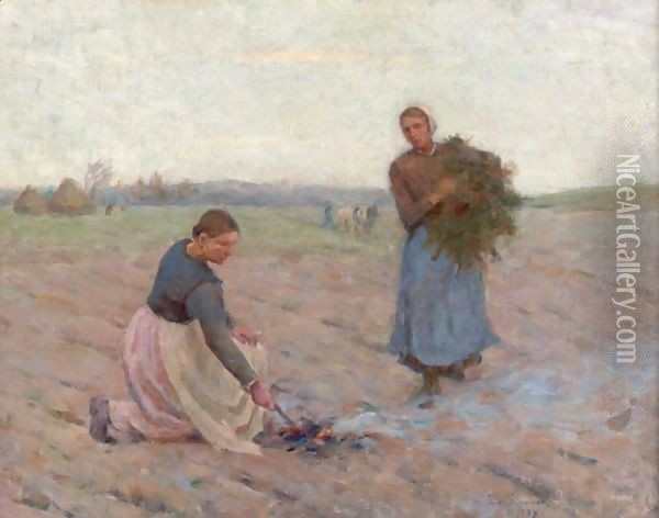 Les Bruleuses D'Herbes, Etaples Oil Painting - Henri Eugene Augustin Le Sidaner