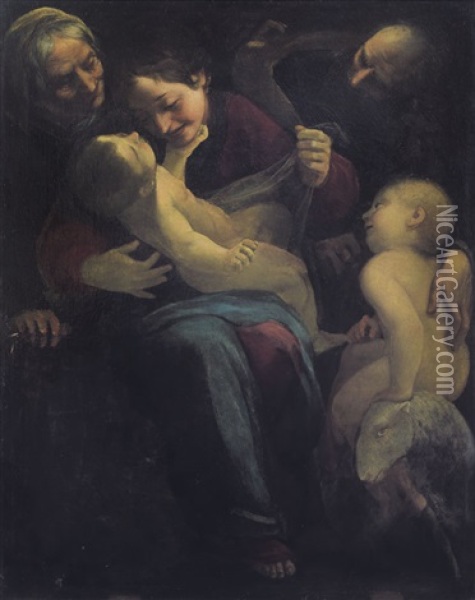 Sacra Famiglia Con Sant'anna E San Giovannino Oil Painting - Luca Cambiaso