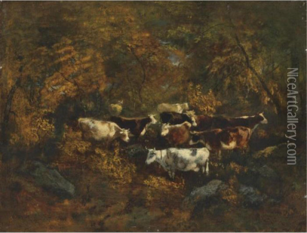 Paysage Et Vaches, Sous-bois Oil Painting - Narcisse-Virgile D Az De La Pena