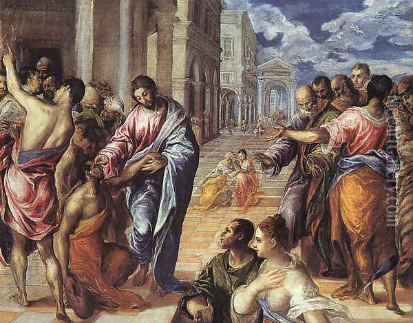 Christ Healing the Blind Oil Painting - El Greco (Domenikos Theotokopoulos)
