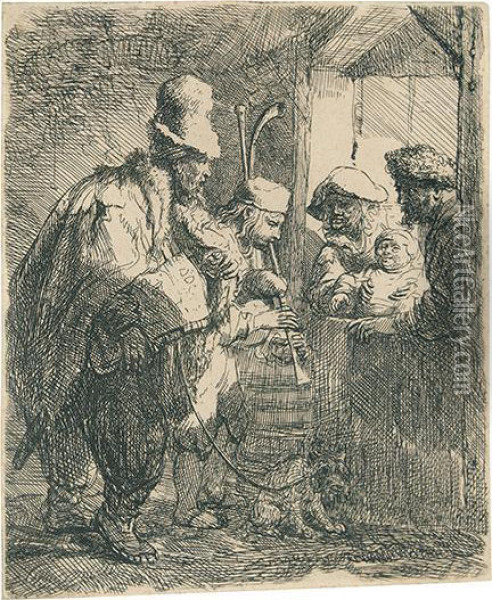 The Strolling Musicians. Oil Painting - Rembrandt Van Rijn
