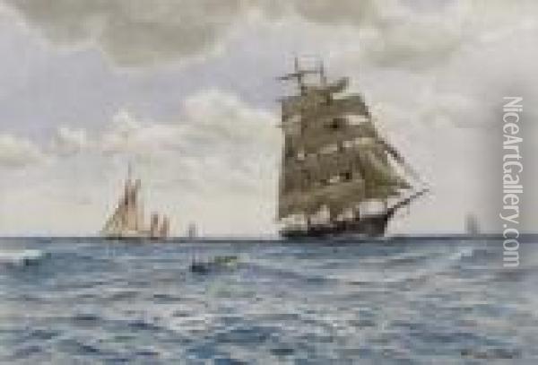 A Clipper And Other Sailing Vessels Oil Painting - Ernest Stuart
