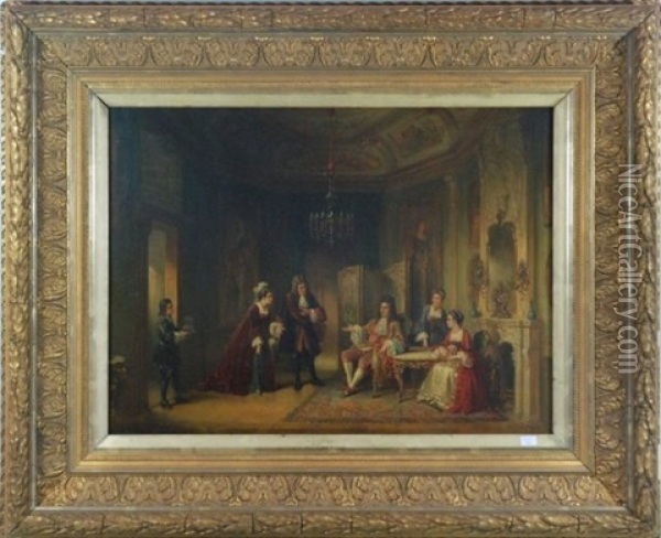 Scene D'interieur, Discussion Oil Painting - Henricus Engelbertus Reijntjens