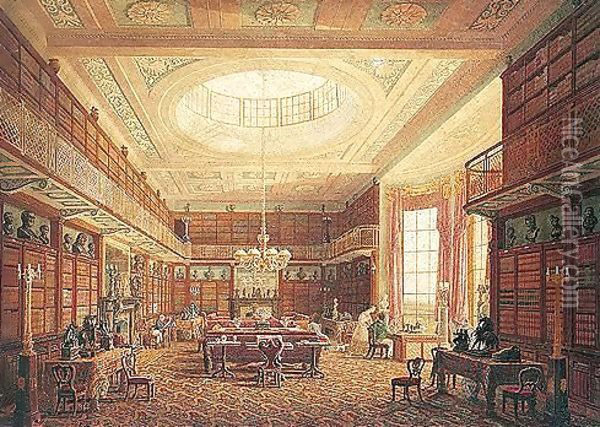 The Library At Syston Hall, Lincolnshire Oil Painting - Thomas Kearnan
